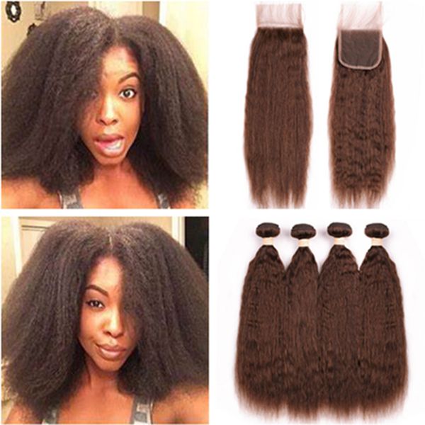 2019 4 Chocolate Brown Brazilian Kinky Straight Human Hair Weaves