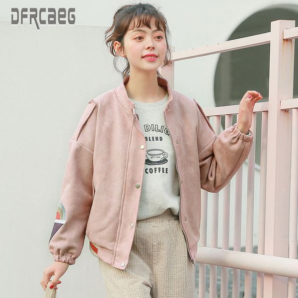 

2019 new autumn clothes loose jacket women pink single breasted preppy style female coat casual embroidery sleeve jacket, Black;brown