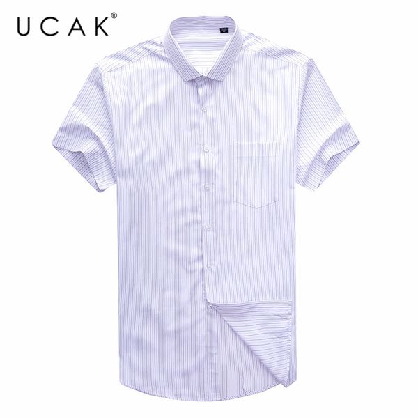 

ucak brand new cotton striped shirts men clothing streetwear short sleeve shirt clothes summer tunrn-down shirt homme u6036, White;black