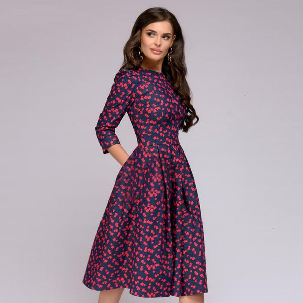 

summer dresses women clothes classic floral printed women dress 2019 summer new vintage style vestidos 3 4 sleeve o neck casual dress, Black;gray