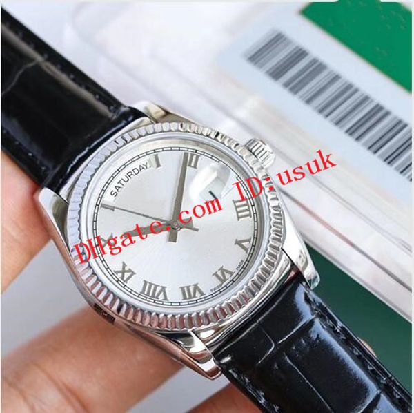

new version 3 style 1118135 118138 118139 316l eta 2836 movement fluted roman dial 18k white gold bezel 36mm leather strap automatic men, Slivery;brown