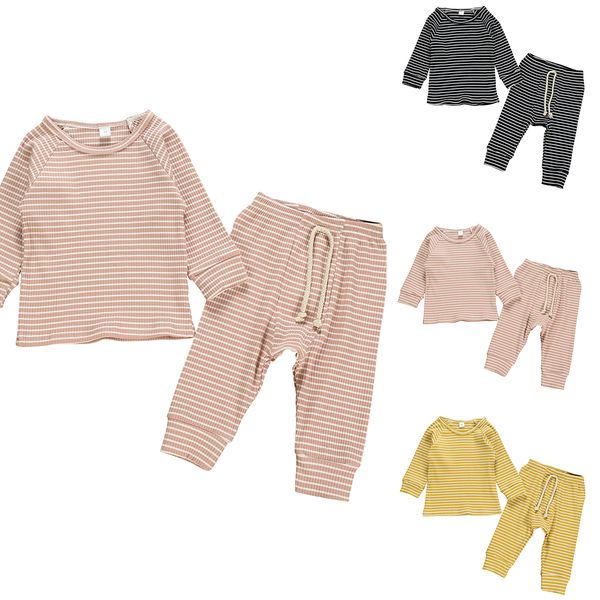 

Kids Pajamas 2020 Autumn Girls Boys Sleepwear Nightwear Baby Infant Clothes Striped Pajama Sets Cotton Children's Pyjamas