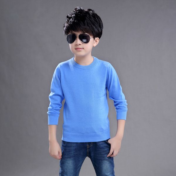

autumn winter new children boys sweater kids sweater teenager pullover knitted full sleeve o-neck solid color 4 5 6 7 8 9 10 14t, Blue