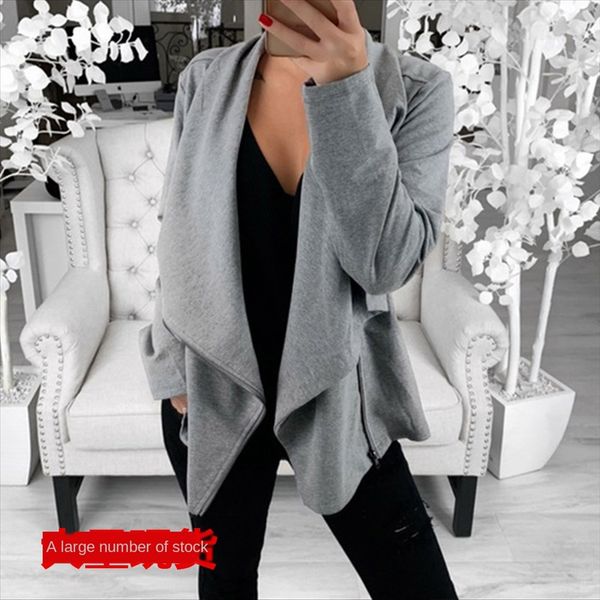 

2019 long sleeve oblique coat 2019 long sleeve oblique sweater zipper zipper sweater coat, White