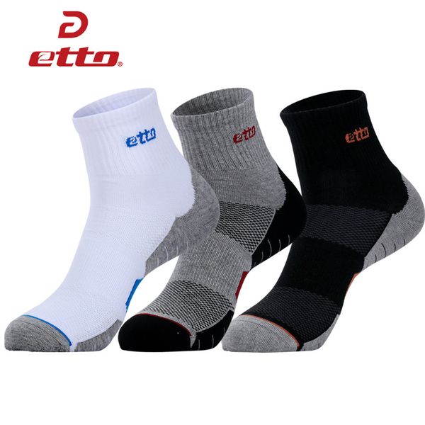 

etto men brand professional sports socks cycling running athletic sokken breathable cotton soccer socks male tube sox heq120, Black