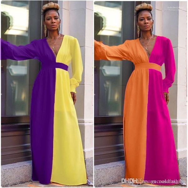 

casual female loose dress spring women panelled dresses ladies deep v neck dress, Black;gray