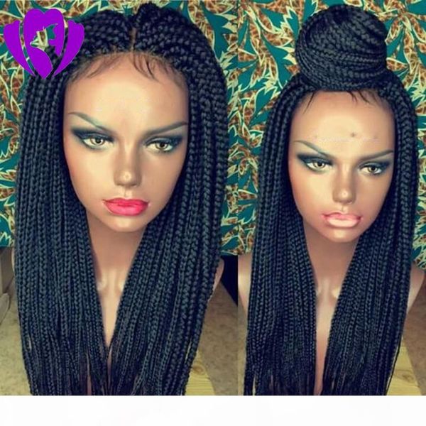 

новый фронт синтетического парика шнурка черного микро плетеного парика с волосами младенца для черных женщин нагреваются волокна коробки оп, Black