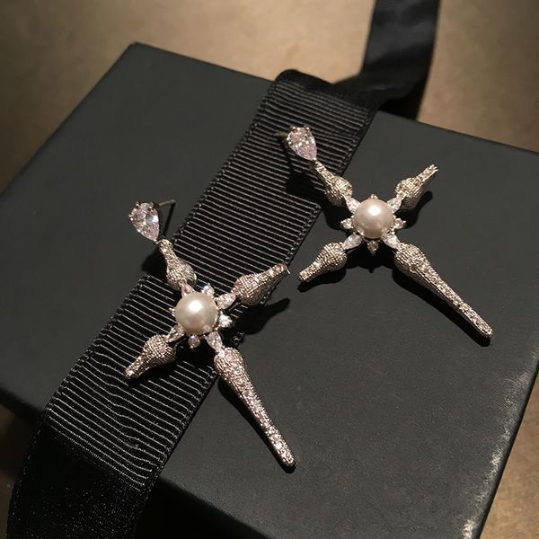 

мениска сладкий крест серьги pearl shine stereo astral падение / мотаться серьги женщины личность крест серьги стержня, Golden;silver