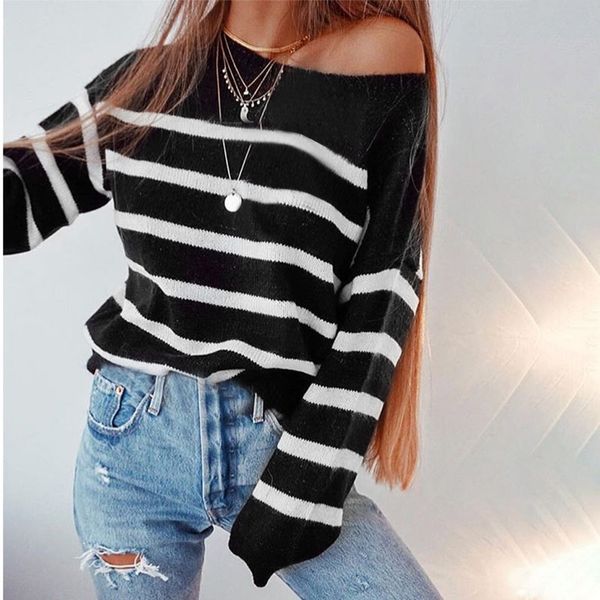 

women's striped autumn winter fashion sweater round neck long-sleeved sweater pullover for women ropa mujer invierno 2019