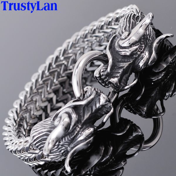

double dragon head men bracelet for man friendship mens bracelets 2018 for men punk rock stainless steel male jewelry trustylan, Black