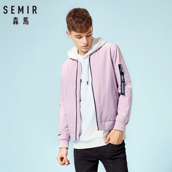 

semir men baseball jacket with tab at sleeve men's zip bomber jacket with pocket ribbing at cuff and hem streetwear for autumn, Black;brown