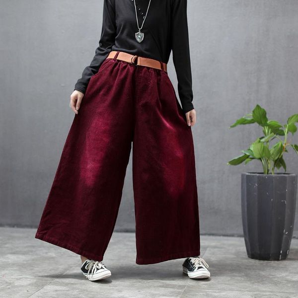 

women's pants & capris corduroy wide-leg large-size loose high-waist casual all-match slim faded long straight-leg, Black;white