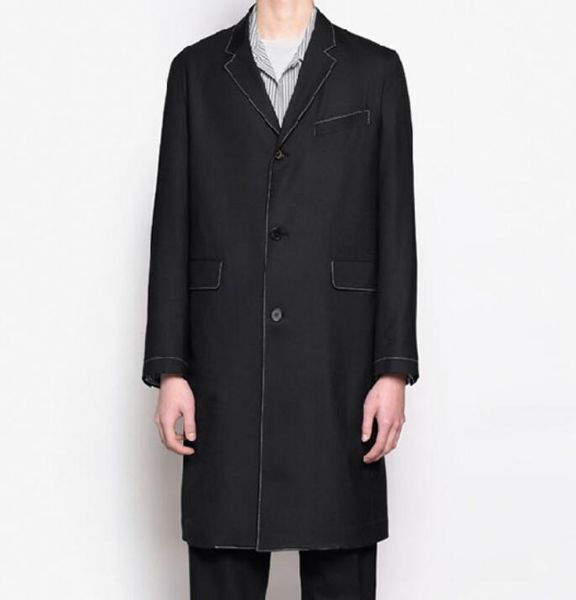 

s-6xl 2019 autumn men's new fashion personalized customization large size medium long lapel white line wool coat, Black