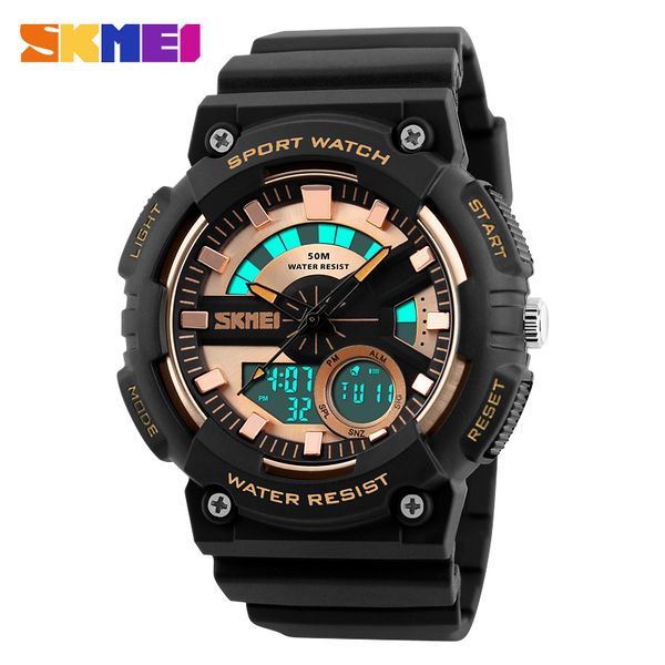 

skmei 2019 men's watch brand luxury sports quartz men gold shockproof watch digital analog wristwatch mens reloj hombre, Slivery;brown