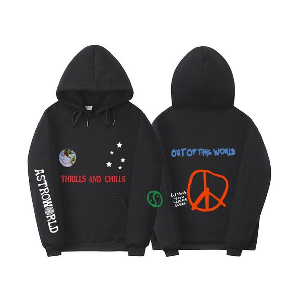 

astroworld thrills and chills hoodies spring autumn streetwear pullover travis scotts young men women fashionhip hop printing, Black