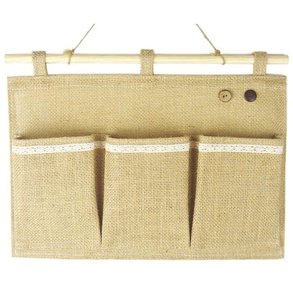 

new linen fabric wall door closet hanging storage bag organizer (3 pockets