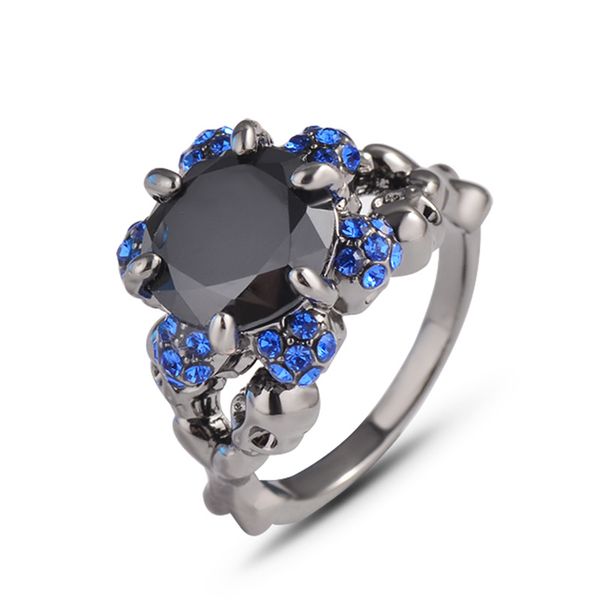 

[ddisplay] luxury princess diamond ring black gem creative engagement lady black crystal brass rings high-end surface polishing size 6-9, Silver