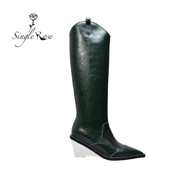 

single rose high autumn winter boots women shoes genuine leather boots shoes ladies fashion black green color comfortab xz27