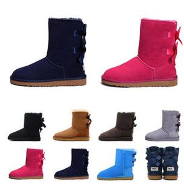 

2020 new designer boots australia women girl classic luxury snow boots bowtie ankle half bow fur boot winter black chestnut size 36-44