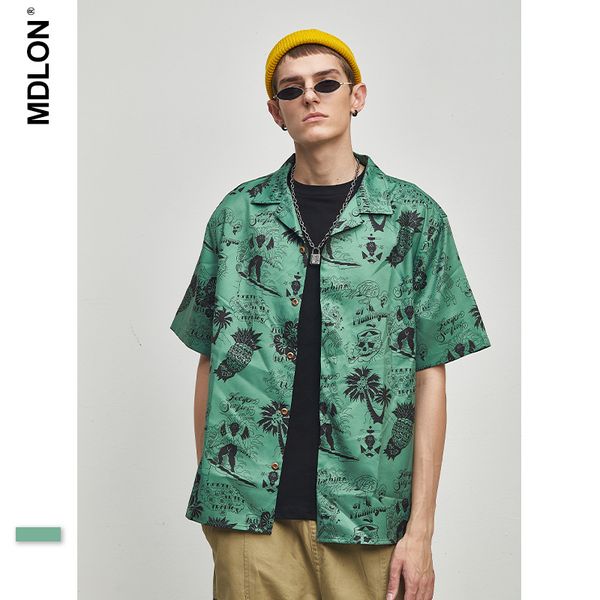 

men's clothing spring and summer 2020 new european and american fashion brand retro abstract skull print loose lapel men's shirt, White;black