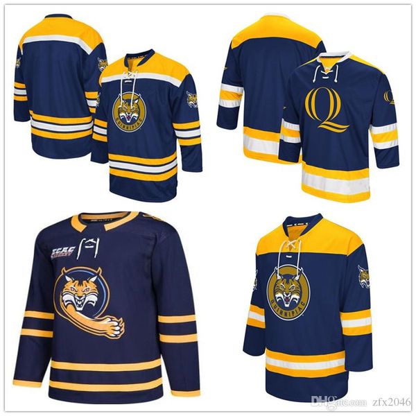 

custom men's ncaa quinnipiac university bobcats hockey jerseys navy gold stitched brand logos size s-6xl customized any name your numbe, Black