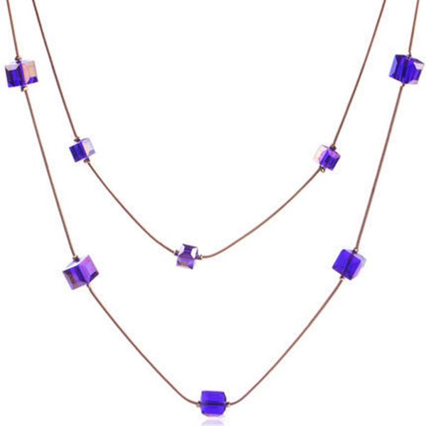 

multicolor korean wild pendant necklace square candy multilayer decorative sweater chain lady simple beaded necklace jewelry wholesale, Silver