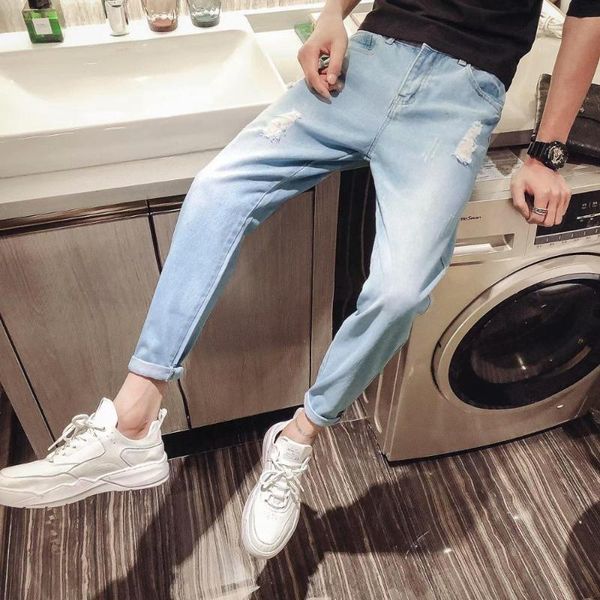 

men's jeans wholesale 2021 fashion casual denim ripped loose straight korean trend thin teenagers pants, Blue