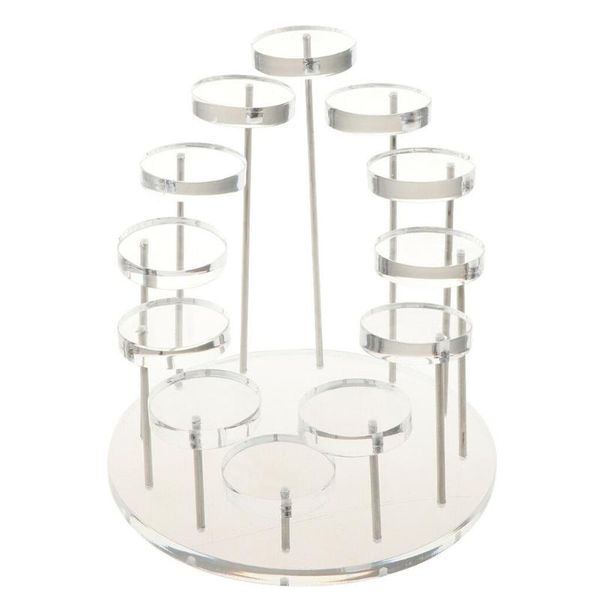 

stand earring accessories counter jewelry display rack organizer acrylic holder 12 tier showcase bracelet ring rotatable fashion, Pink;blue