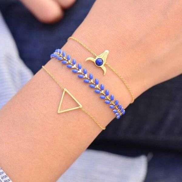 

personality fashion leaf wheat ear alloy bracelet 3 piece set 2019 #3l24, Black