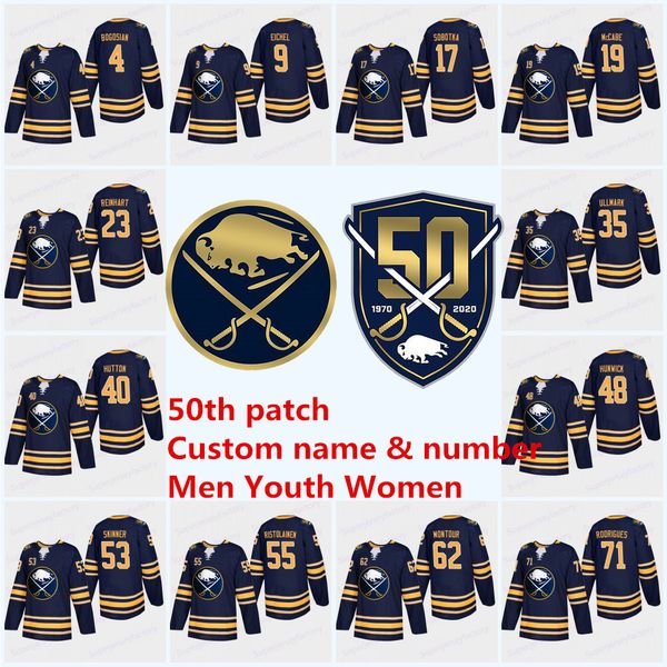 

Buffalo Sabres Navy 50th Anniversary patch Jersey 9 Jack Eichel 26 Rasmus Dahlin 15 Jack Eichel 90 Ryan OReilly Blank Hockey Jerseys