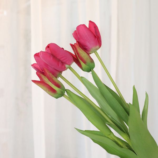 3 piezas de simulación de 5 cabezas atadas de plástico suave ramo de tulipanes de flores de seda para decoración del hogar flores falsas pared decoración de boda accesorios de fotografía