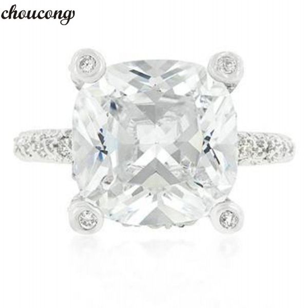 

choucong big promise ring cushion cut 3ct 5a zircon cz 925 sterling silver engagement wedding band rings for women jewelry, Slivery;golden