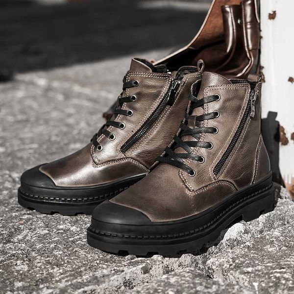 

cimim plus size men boots genuine leather winter boots men warm furry zipper casual ankle snow, Black