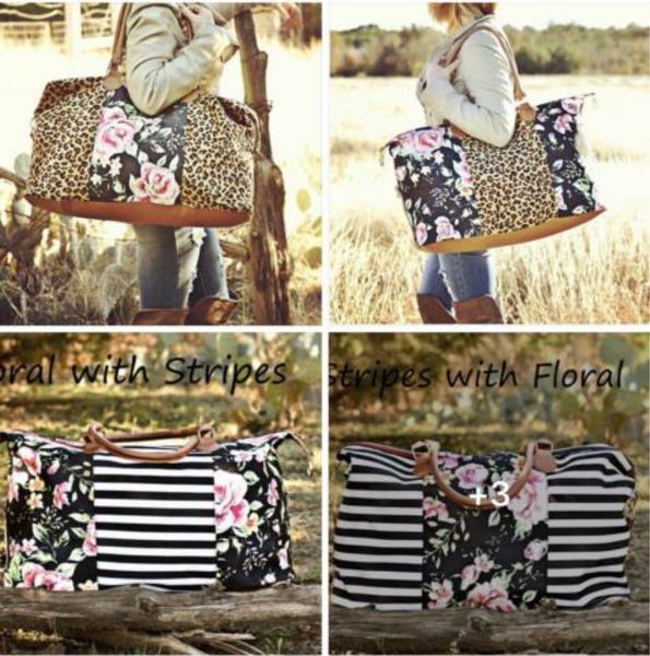 

9 design floral leopard tote 22inch striped leopard women canvas hangbag casual purse women's tote bag kka7001