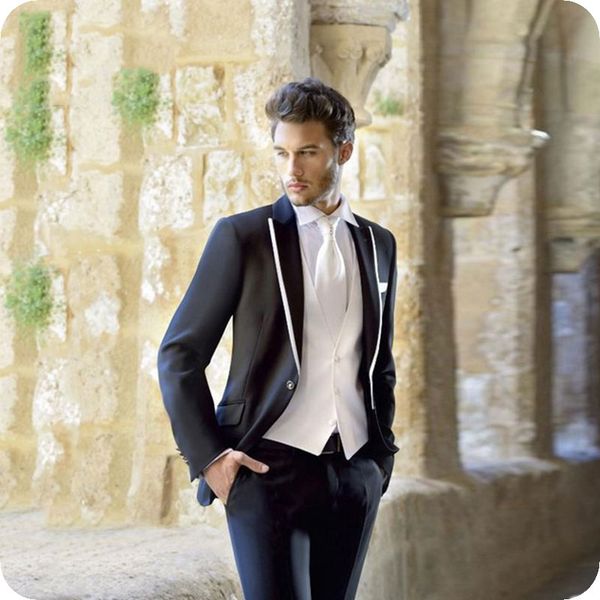 

vintage black wedding men suits groom tuxedos costume homme peaked lapel 3piece white vest evening party groomsmen suit man blazers jacket, Black;gray