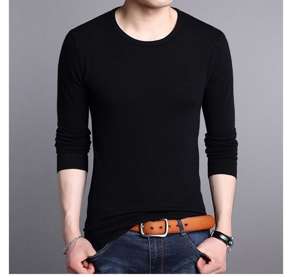 

heflashor men sweater autumn winter solid jumper knitted pullover casual o-neck sweaters long sleeve slim fit knittwear clothing, White;black