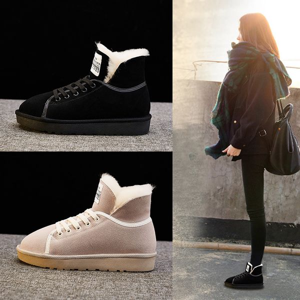 

shoes snow boots for women booties ladies luxury designer low heels booties round toe winter footwear lace up boots-women, Black