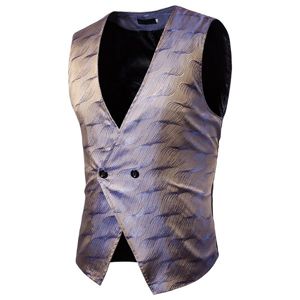 

new stylish dark print design front and rear body features spliced solid color men's waistcoat double-breasted mens clothing, Black;white
