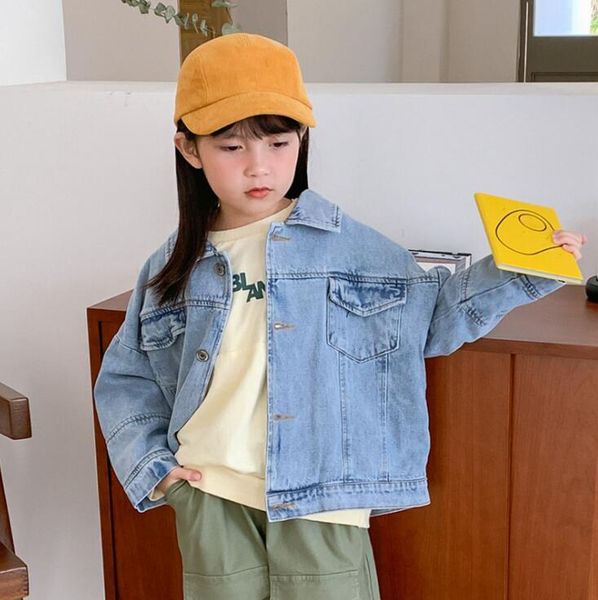 

2020 new arrival girls boys denim coat spring full sleeve fashion kids jacket 4-9 years po394, Blue;gray