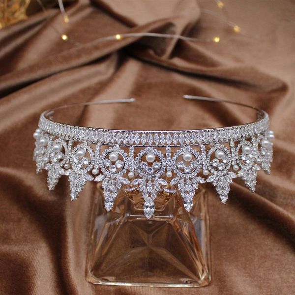 

other parmalambe european crown zircon wedding with pearl princess headband jewelry queen bridal tiara accessory, Golden;white