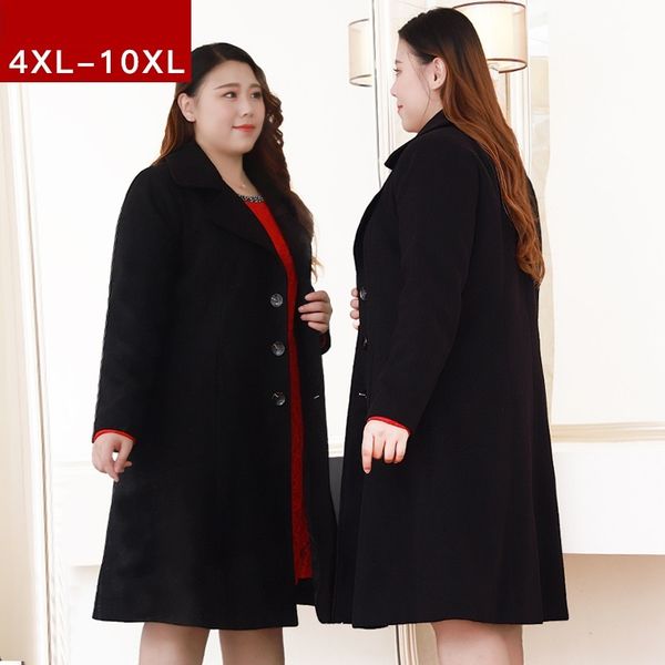 

women's wool & blends plus size 10xl woolen jacket black women coat 2021 spring autumn single-breasted long outerwear female warm winte