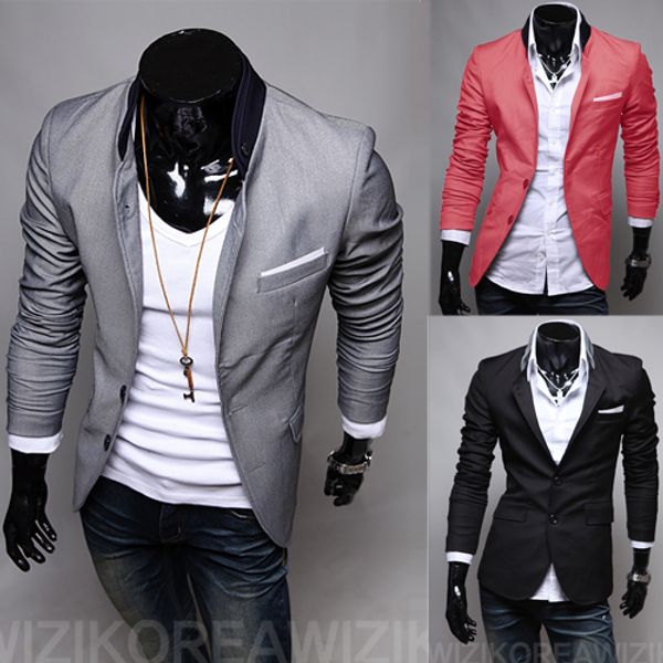 

2016 new men's casual slim stylish fit one button suit blazer coat jackets 700-x17, White;black