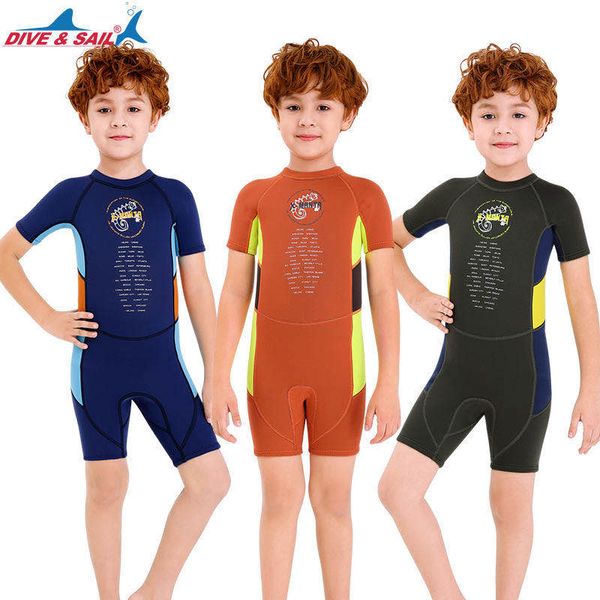 

dive&sail kids wetsuit 2.5mm neoprene thermal swimsuit youth boy girl one piece wet suits for scuba diving short sleeve swimwear