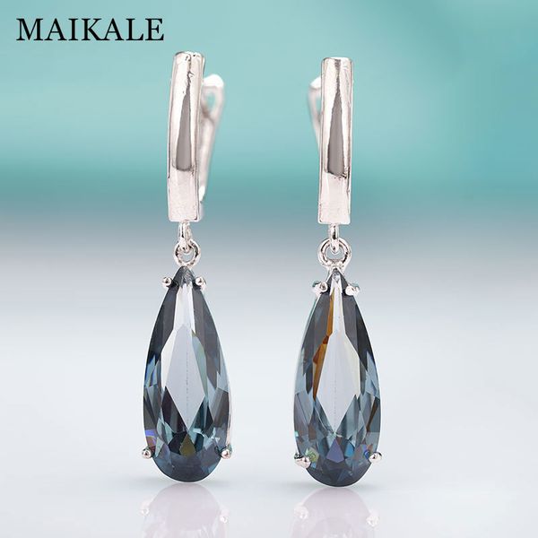 

maikale new fashion long earrings for women party jewelry rose gold water drop natural zirconia green dangle earrings for gift, Silver