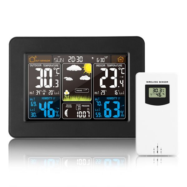 

weather station wireless indoor outdoor sensor hygrometer digital alarm clock barometer forecast color