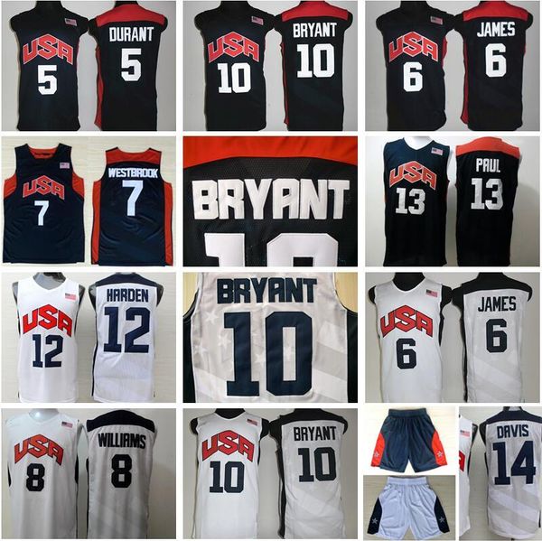 Camisa da Seleção Nacional de Basquete 2012 Seleção dos EUA Camisa 5 Kevin Durant 12 James Harden 7 Russell Westbrook Chris Paul 13 Deron Williams Carmelo Anthony Americano