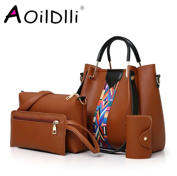 

2018 women messenger bags for ladies handbag fashion shoulder bag lady pu leather casual female wristlets sac a main set 4 pcs