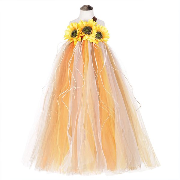 

halloween scarecrow costume for girls sunflower dress ankle length pumpkin thanksgiving carnival tutu dress ball gowns children, Red;yellow