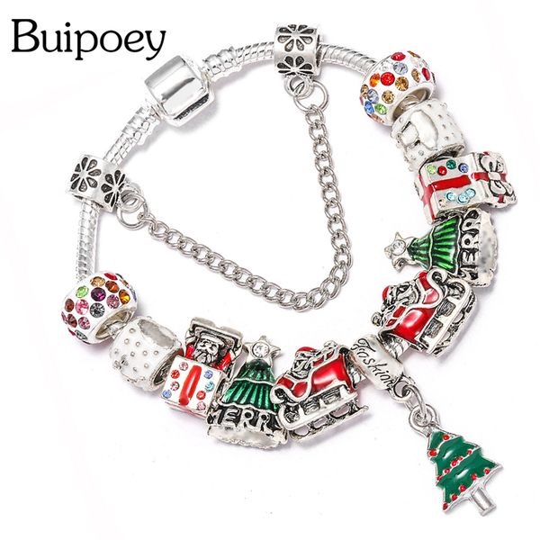 

buipoey new christmas series white cedar santa pendant playful kids male female bangle diy rhinestone bracelet new year gift, Golden;silver