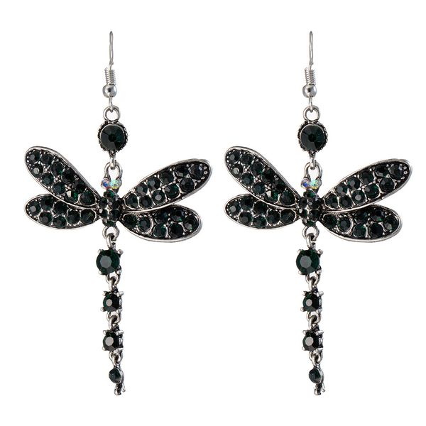 

luckyshine creative fashion green dragonfly earrings silver alloy crystal zircon earrings girl hook earrings wedding party jewelry women